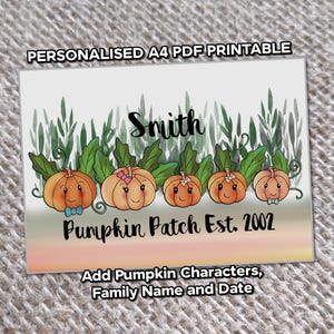 Retrato familiar personalizado de calabazas: Decoración de Halloween (archivos digitales PDF y JPEG)