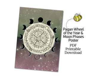 Pagan Wheel of the Year Moon Cycle Phases of the Moon Wiccan Pagan Witch  - Printable A4 Poster Wall Art PDF