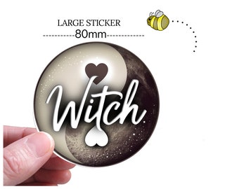 x1 - 'Witch' Wiccan Pagan Ying Yang Moon 80mm Circle LAPTOP STICKER