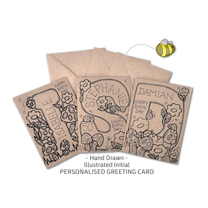 Handgetekende geïllustreerde inktkunst AANGEPASTE WENSKAART - bijpassende envelop, verjaardag - Toadstools Fairy Woodland grillig ontwerp