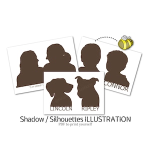 Schatten Silhouette Porträt(s) - zum Selbstausdrucken - A5 (x1 portrait) or A4 (x2 portraits) - Individuell & Personalisiert Haustier oder Menschen