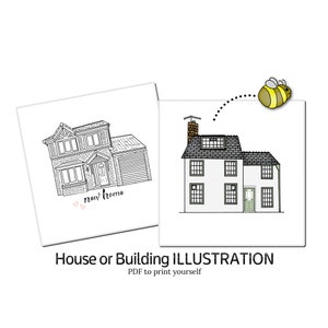 Retrato de ilustración de casa o edificio - Para imprimir usted mismo - RETRATOS - Estilo de dibujos animados personalizado