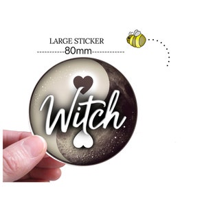 Pagan 'Bruja' Wiccan STICKER Yin Yang Luna Llena 80mm Círculo Etiqueta Adhesiva Luz Oscura Negro Blanco Bueno Malo Hombre Mujer Dualidad Equilibrio