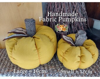 Yellow Fabric Stuffed Rustic Pumpkin Decoration - Autumn - Halloween - Witch - Samhain