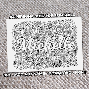 Any Name/s or Words Added PERSONALISED & Printable A4 Printable PDF Mehndi Style Pattern Colouring Sheet Page Download, Save, Print Yourself