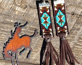 Leather, Hand beaded earrings