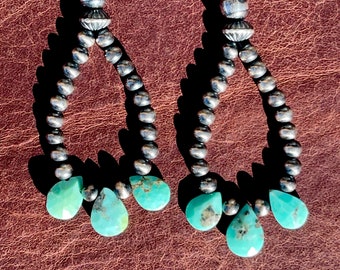 Navajo Pearl and Turquoise Tear Drop Earrings