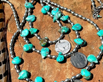 Choker buffelnikkel turkoois