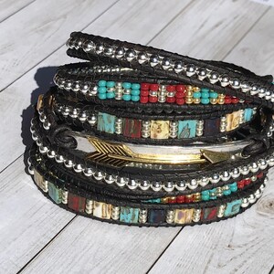 Boho Chic Leather Wrap Bracelet, Arrow Bracelet image 4