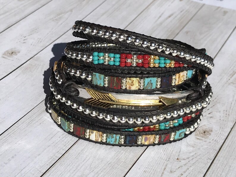 Boho Chic Leather Wrap Bracelet, Arrow Bracelet image 4