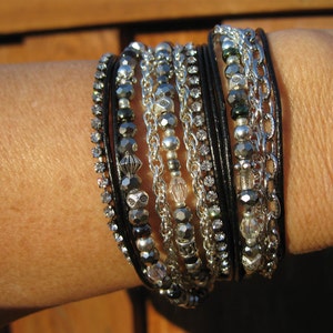 Boho Onyx and Pyrite Endless Leather Wrap Bracelet and/or Multi layered Necklace image 3