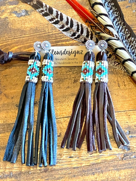 Cheyenne Collection Leather Tassel Earrings Lakota - Etsy