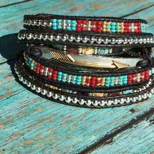 Boho Chic Leather Wrap Bracelet, Arrow Bracelet image 5