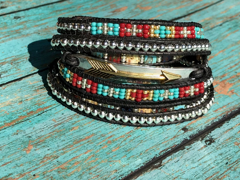 Boho Chic Leather Wrap Bracelet, Arrow Bracelet image 5