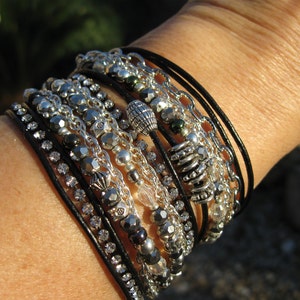 Boho Onyx and Pyrite Endless Leather Wrap Bracelet and/or Multi layered Necklace image 5