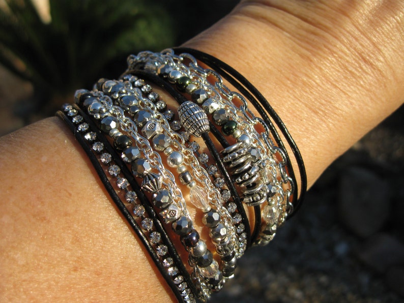 Boho Onyx and Pyrite Endless Leather Wrap Bracelet and/or Multi layered Necklace image 5