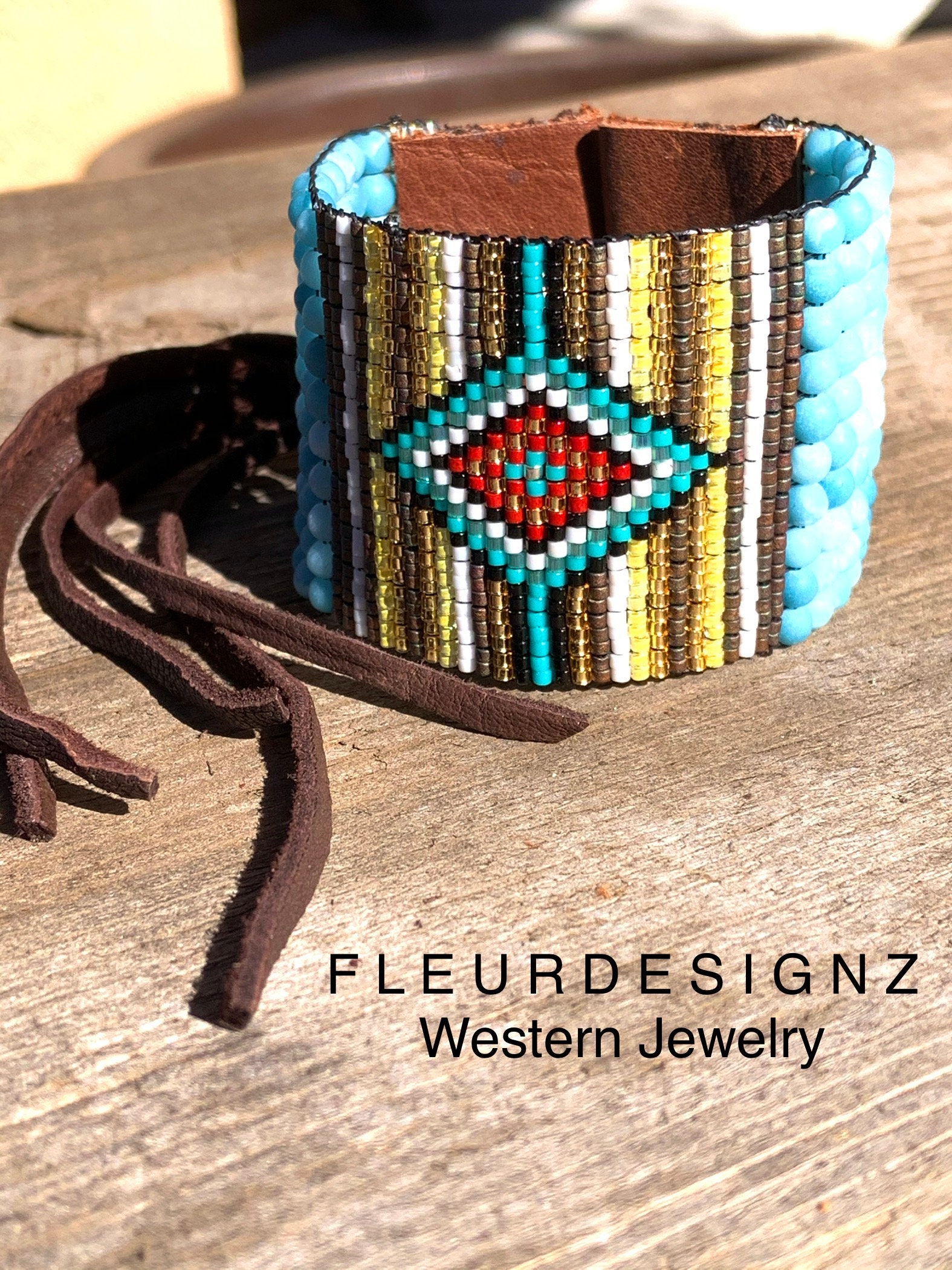 Western hide leather Wide cuff bracelet – Southwest Bedazzle