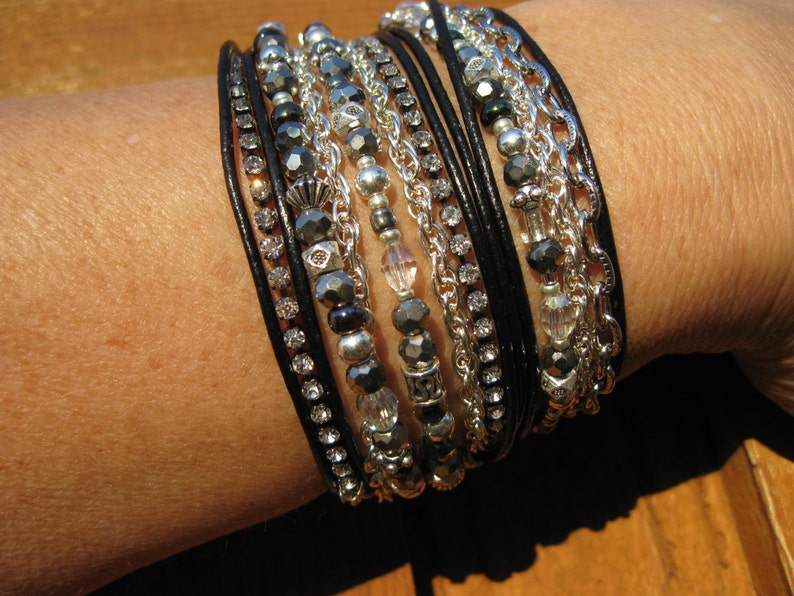 Boho Onyx and Pyrite Endless Leather Wrap Bracelet and/or Multi layered Necklace image 2