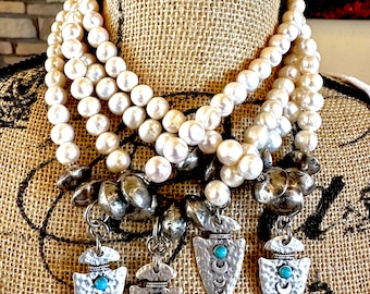 Pearl Choker; Western style jewelry, Arrowhead