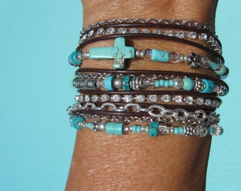 Turquoise Leather Wrap Bracelet, Boho ~ Western - Endless Leather -  Wrap Bracelet