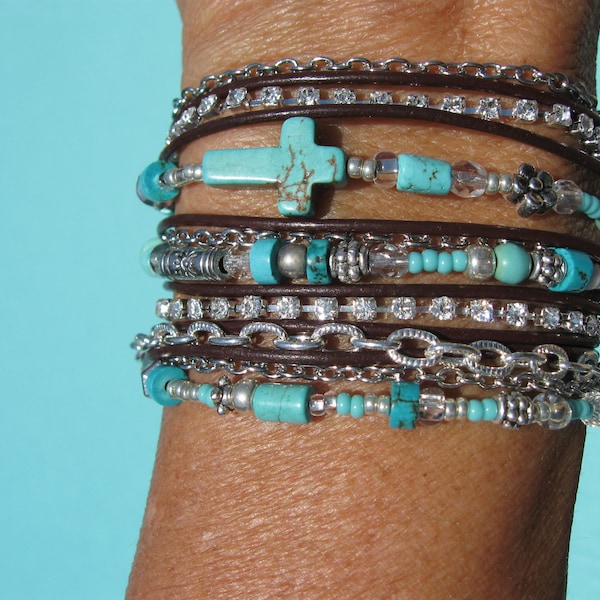 Turquoise Leather Wrap Bracelet, Boho ~ Western - Endless Leather -  Wrap Bracelet