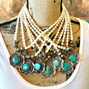 Turquoise and Pearl Blossom Necklace