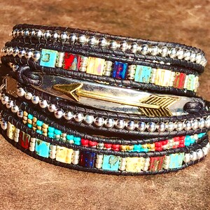Boho Chic Leather Wrap Bracelet, Arrow Bracelet image 3
