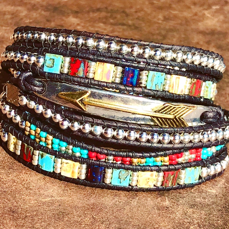 Boho Chic Leather Wrap Bracelet, Arrow Bracelet image 3