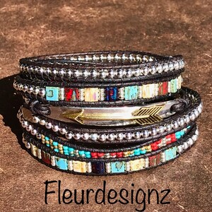 Boho Chic Leather Wrap Bracelet, Arrow Bracelet image 2