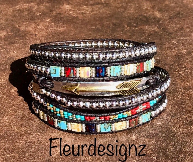 Boho Chic Leather Wrap Bracelet, Arrow Bracelet image 2