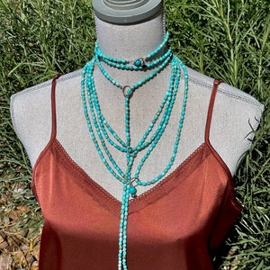 Turquoise Lariat; Adjustable Layering Necklace
