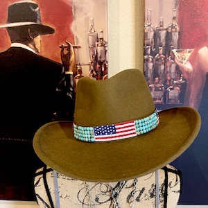 Flag Hatband, Patriotic Hatband, USA Hatband, Turquoise Hatband