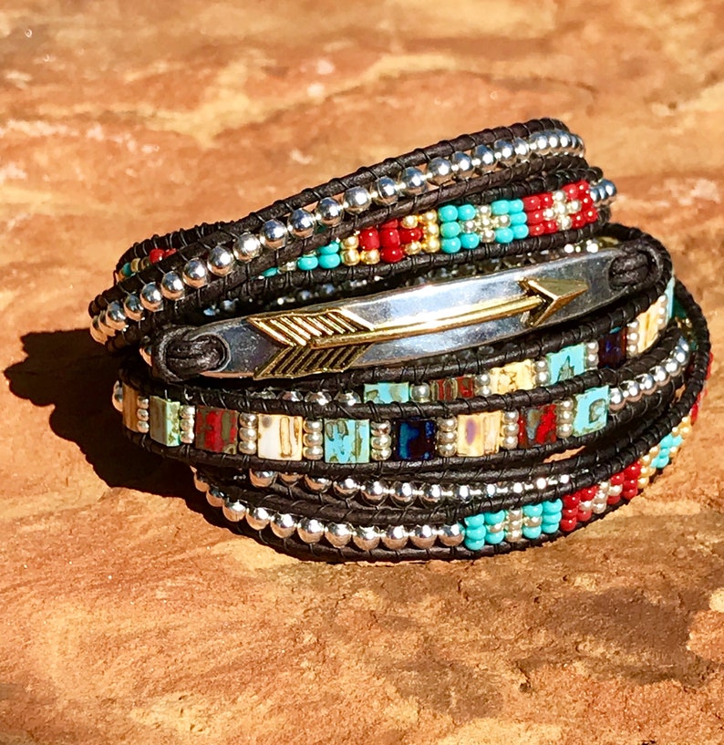 Boho Chic Leather Wrap Bracelet, Arrow Bracelet image 6
