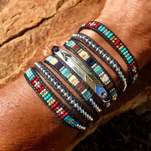 Boho Chic Leather Wrap Bracelet, Arrow Bracelet image 1