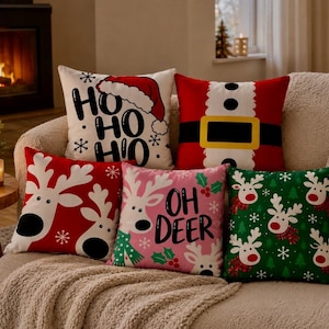 Christmas Cushion Cover, Santa Claus Pillow, Festive Throw Pillow Case