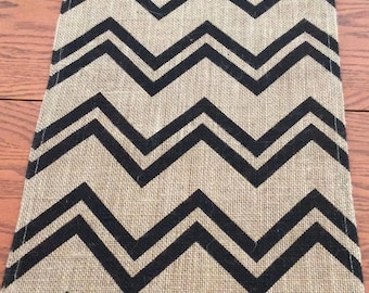 Burlap Chevron Table Runner – Black Print Home Decor
