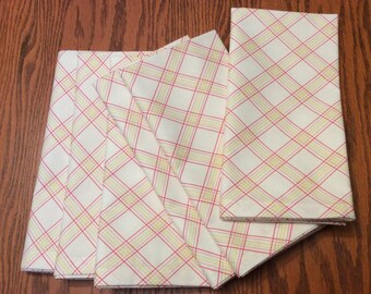 Cloth Napkins - Cloth Dinner Napkins -  Beige, Pink and Green Diamond Design - Eco Friendly - Handmade