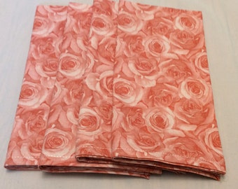 Pink Rose Design Cloth Napkins -  Floral Design Dinner Napkins  - Cloth Dinner Napkins - Eco Friendly - Handmade Dinner Napkins