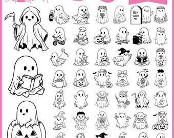 Ghost SVG Bundle, Halloween Witch Vampire Costumes, Ghost Line Art Designs, Cricut Cut Files