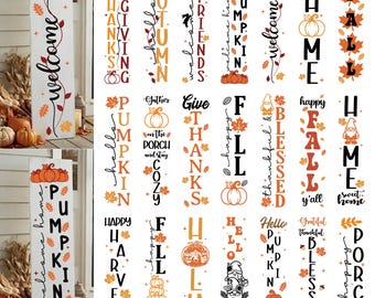 Fall Porch Sign SVG Bundle, Welcome Thanksgiving Harvest Vertical Designs, Cricut Laser Cut Files