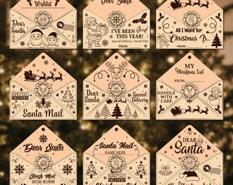 Dear Santa Letter Envelope SVG Ornament Bundle, Christmas Mail Tag Designs, Laser Cut Files