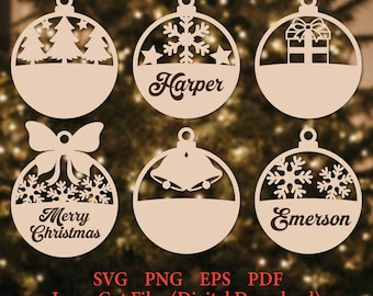 Personalized Name Ornament SVG Bundle, Laser Cut Christmas Bauble, Family Gift Decor