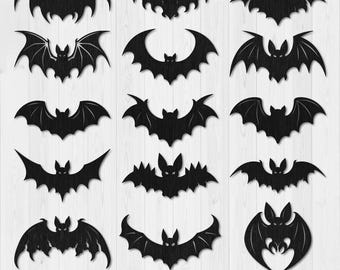Halloween Bat SVG Bundle, Laser Cut Bat Silhouettes for Glowforge, Wall Decor Designs