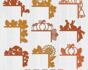 Autumn Door Corner SVG Bundle, Fall Leaves Pumpkin Gnome Designs, Glowforge Laser Cut Files