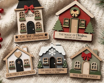 Personalized Our First Christmas House Ornament SVG Bundle, Laser Cut Family New Home Decor Gift 2026