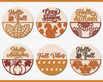 Autumn Door Hanger SVG Bundle, Fall Front Door Decor Cut Files, Pumpkin Cricut Designs
