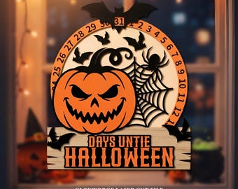 Days Until Halloween SVG, Countdown Sign for Glowforge, Pumpkin Bat Spiderweb Laser Cut File