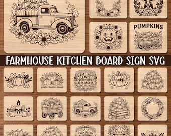 Fall Pumpkin Cutting Board Engraving File, Farmhouse Kitchen Charcuterie Sign, Thanksgiving Glowforge SVG