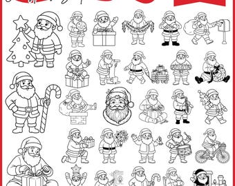 Santa Peeking SVG Bundle, Christmas Line Art PNG, Shirt Ornament Design, Holiday Clipart