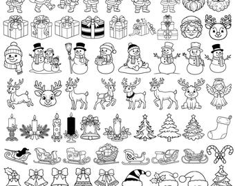 Christmas Elements SVG Bundle, Santa Snowman Reindeer Clipart, Holiday Shirts Decor, Cut File